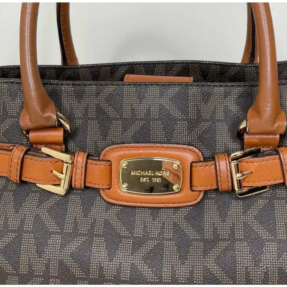 Michael Kors Hamilton Large Satchel Brown MK Signature Tote Crossbody EUC